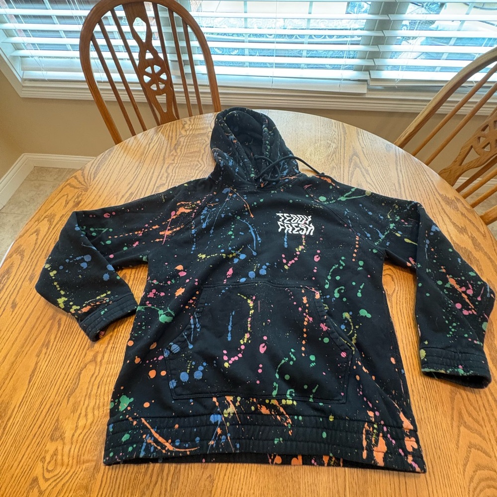 Teddy Fresh Black w Neon Paint Splatter Spatter Hoodie Men’s M